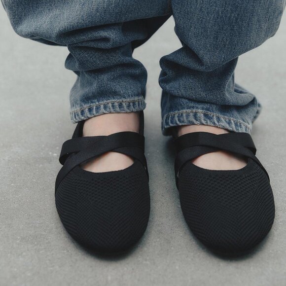 Zara Black Crossover Ballet Flats Size 9 | Eco-Friendly | Rounded Toe | Fabric - Picture 1 of 9